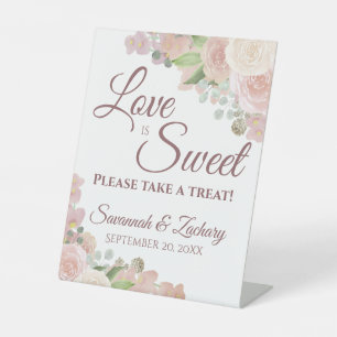 Love is Sweet Take a Treat Pink Floral Wedding Pedestal Sign