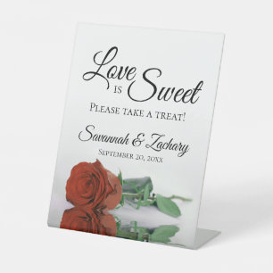 Love is Sweet Take a Treat Rust Orange Rose Pedestal Sign