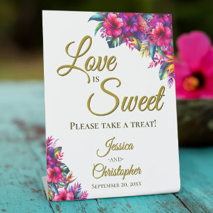 Love is Sweet Take a Treat Tropical Garden Flowers Pedestal Sign