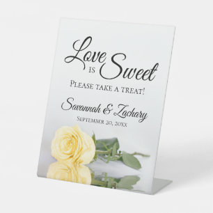 Love is Sweet Take a Treat Yellow Rose Wedding Pedestal Sign
