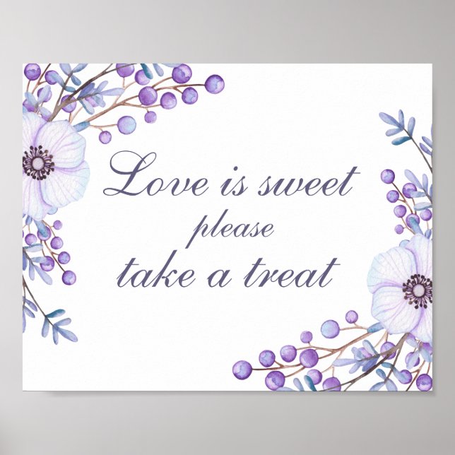 Love is sweet take treat. Wedding purple flowers Poster (Front)
