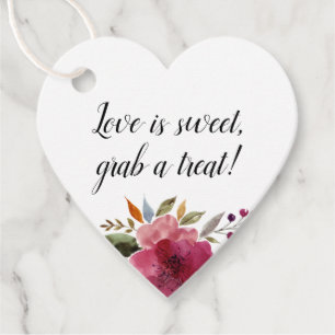 Love Is Sweet Treat Burgundy Flowers Bridal Shower Favour Tags