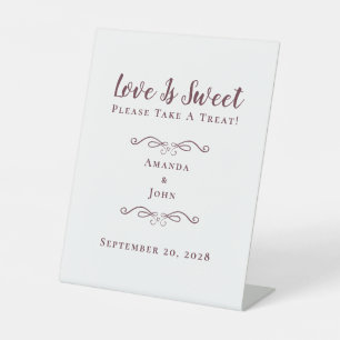 Love Is Sweet Treat Elegant Wedding Burgundy Favou Pedestal Sign