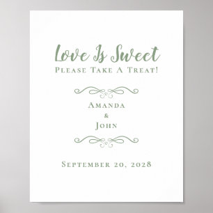 Love Is Sweet Treat Elegant Wedding Favour Green Poster