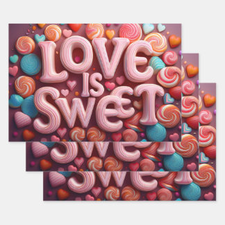 Love Is Sweet Valentine Candy Swirls Wrapping Paper Sheet
