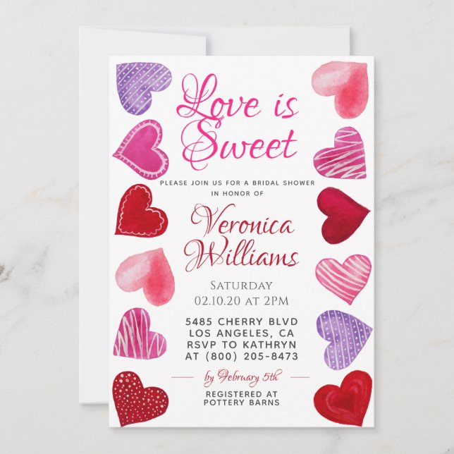 Love is Sweet Valentine’s Bridal Shower Invitation (Front)