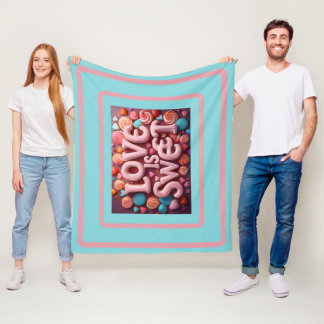 Love Is Sweet Valentine Wedding Typography Fleece Blanket