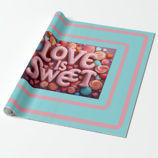 Love Is Sweet Valentine Wedding Typography Wrapping Paper
