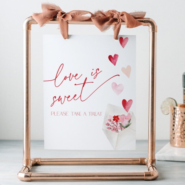 Love is Sweet Valentines Day Hearts Bridal Shower Pedestal Sign (Creator Uploaded)