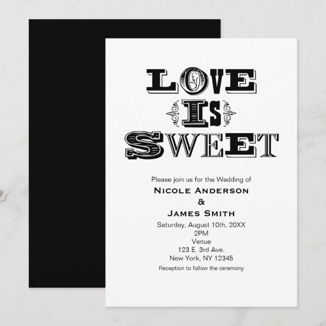LOVE IS SWEET Vintage Modern Wedding Invitations (Front/Back)