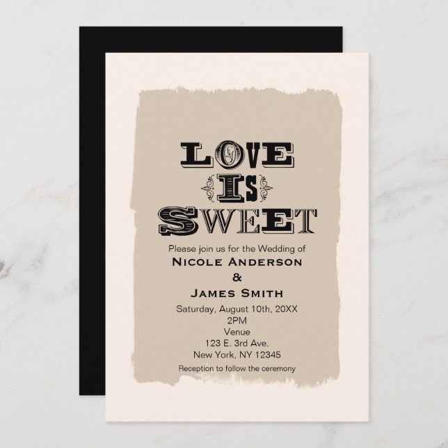 LOVE IS SWEET Vintage Wedding Beige Invitations (Front/Back)