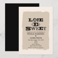 LOVE IS SWEET Vintage Wedding Beige Invitations