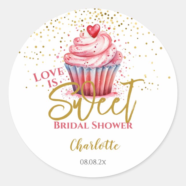 Love Is Sweet Wedding Bridal Shower Engagement Classic Round Sticker (Front)