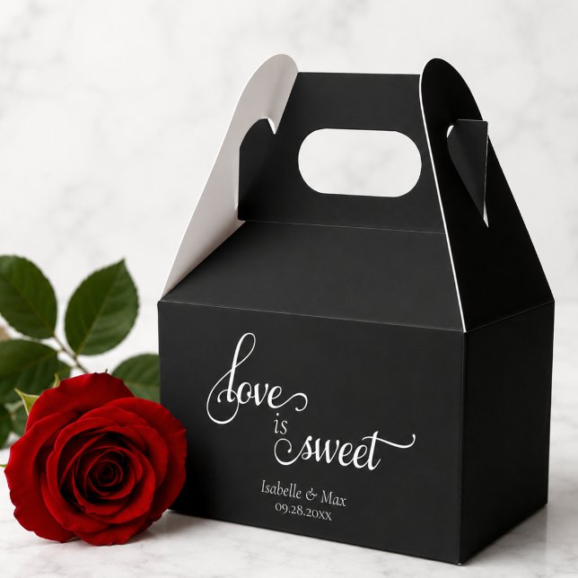 Love is Sweet Wedding Favour Box (elegant script calligraphy black and white love is sweet wedding favor box)