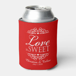 Love Is Sweet Wedding   red Can Cooler