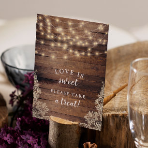 Love Is Sweet   Wood & String Lights Wedding Sign Invitation