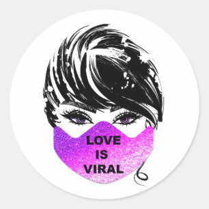 Love Is Viral Girl Coronavirus Pink Face Mask Classic Round Sticker