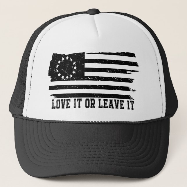 LOVE IT OR LEAVE IT rush-limbaugh betsy ross Flag Trucker Hat (Front)