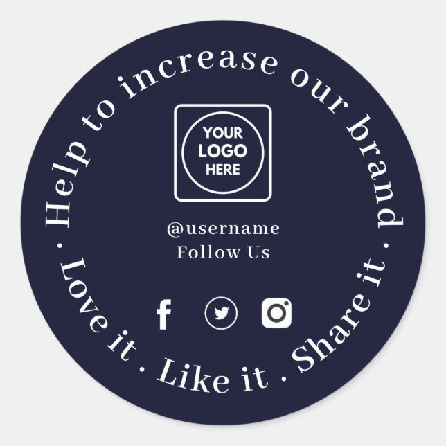 Love It Snap It Share It | Navy Blue Logo Classic Round Sticker (Front)