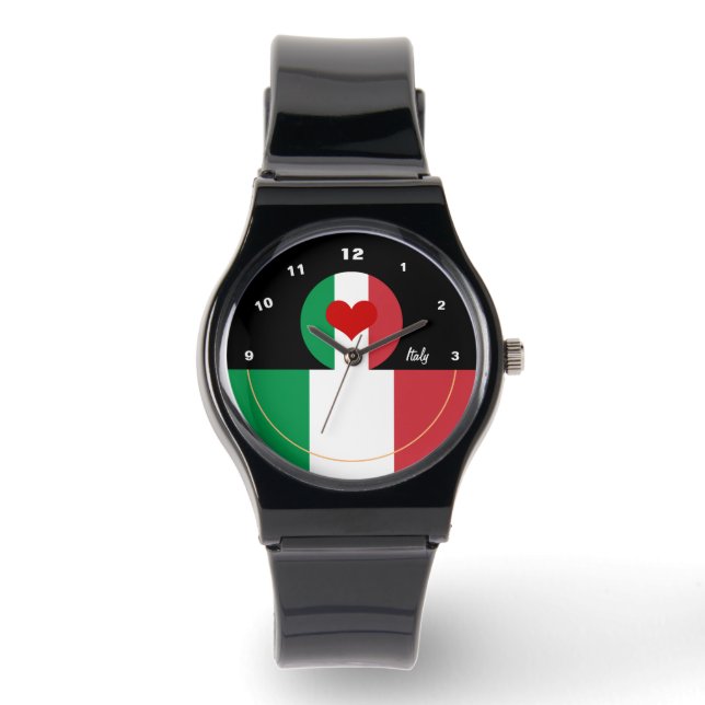 Love Italy watch, red heart, Italian Flag fashion Watch (Front)