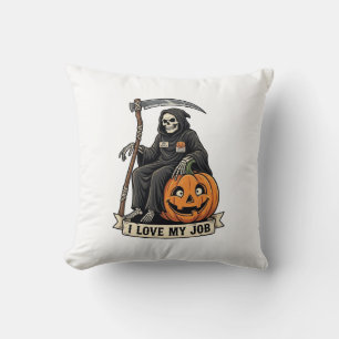 Love Job Grim Reaper Halloween Pumpkin Scythe_1 Cushion