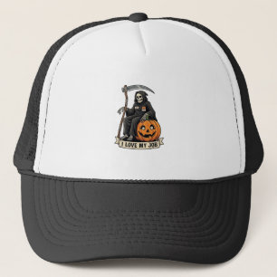 Love Job Grim Reaper Halloween Pumpkin Scythe_1 Trucker Hat