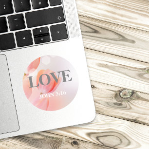 LOVE John 3:16 Verse with Elegant Pink Flowers Classic Round Sticker