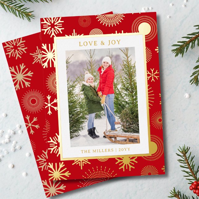 Love & Joy Christmas Photo Modern Gold Snowflake (Creator Uploaded)