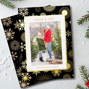 Love & Joy Christmas Photo Modern Gold Snowflake