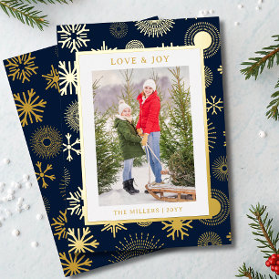 Love & Joy Christmas Photo Modern Gold Snowflake