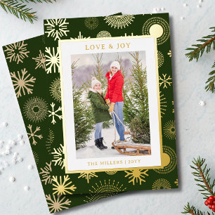 Love & Joy Christmas Photo Modern Gold Snowflake