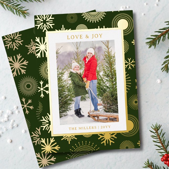 Love & Joy Christmas Photo Modern Gold Snowflake (Creator Uploaded)