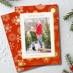 Love & Joy Christmas Photo Modern Gold Snowflake