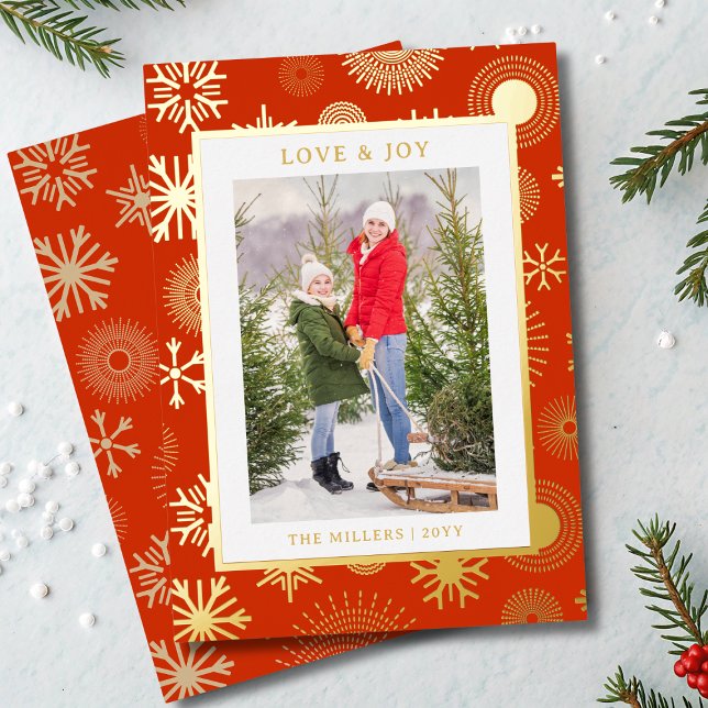 Love & Joy Christmas Photo Modern Gold Snowflake (Creator Uploaded)