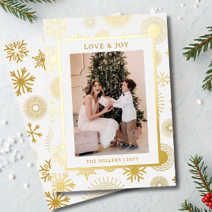 Love & Joy Christmas Photo Modern Gold Snowflakes