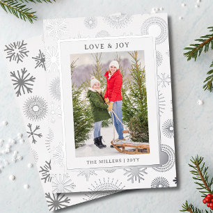 Love & Joy Christmas Photo Modern Silver Snowflake