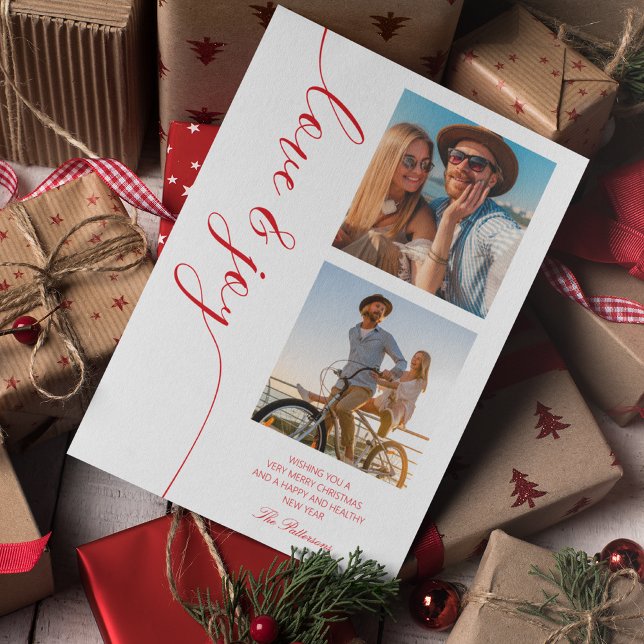 Love & Joy Christmas Script Photo Picture Holiday Card (Creator Uploaded)