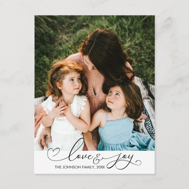 Love & Joy | Christmas Typography Photo Postcard (Front)