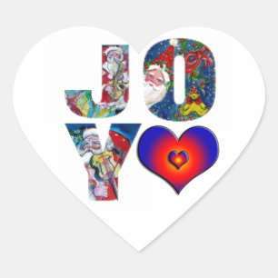 LOVE JOY COLORFUL HEARTS MUSICAL SANTA XMAS PARTY HEART STICKER