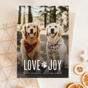 Love Joy Cute Dog Photo Christmas Holiday Card