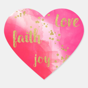 Love Joy Faith Watercolor Gold Confetti Heart Sticker