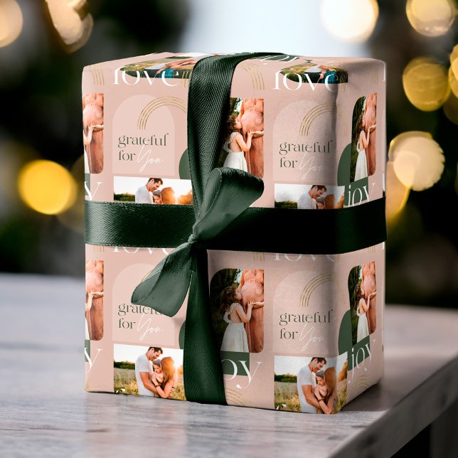 Love Joy Grateful For You Modern Photo Collage Wrapping Paper (Love Joy Grateful For You Modern Photo Collage Wrapping Paper)