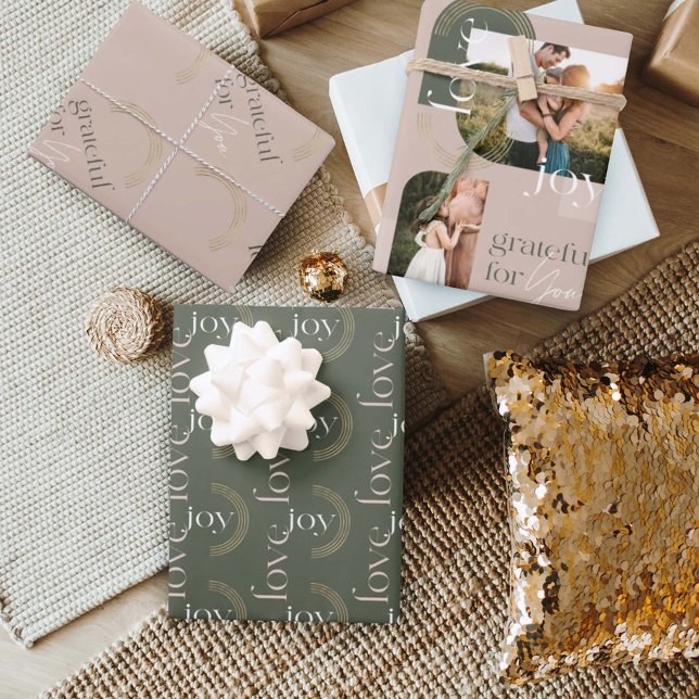 Love Joy Grateful For You Modern Photo Collage Wrapping Paper Sheet (Creator Uploaded)