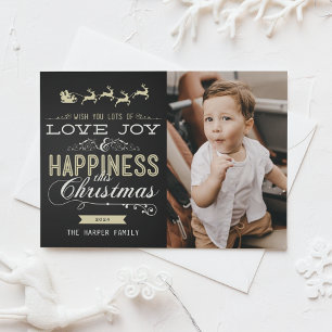 LOVE JOY HAPPINESS CHALKBOARD CHRISTMAS PHOTO CARD