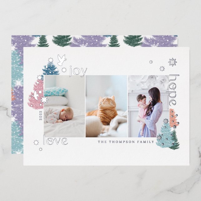 Love Joy Hope Pastel Christmas Tree Forest 3 Photo (Front/Back)