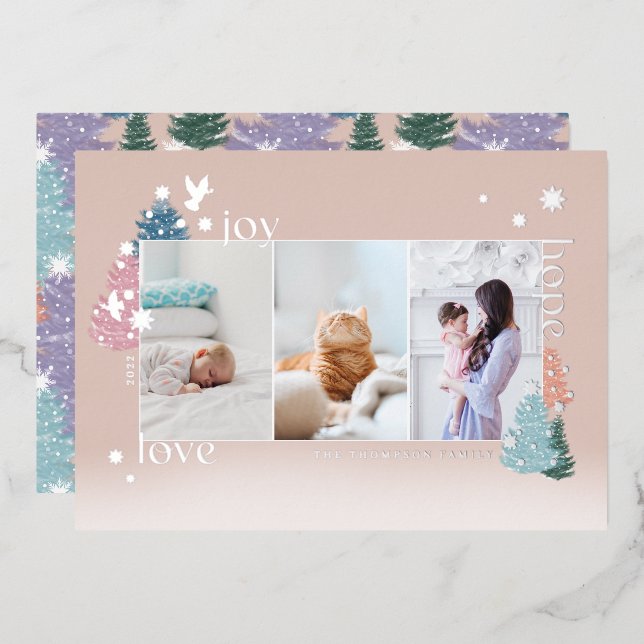 Love Joy Hope Pastel Christmas Tree Forest 3 Photo (Front/Back)
