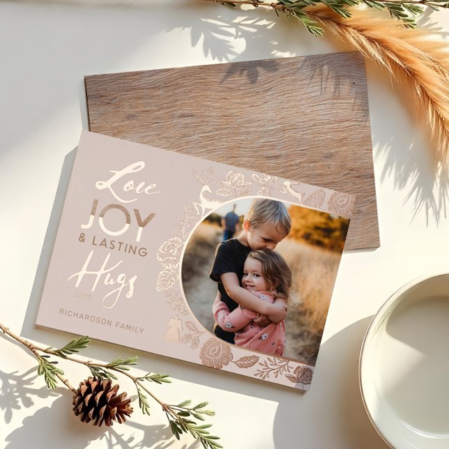 Love Joy & Lasting Hugs Woodland Animal Arch Photo (Love Joy & Lasting Hugs Woodland Animal Arch Photo Foil Holiday Card)