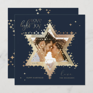Love Joy Light Elegant Gold Star of David Photo Holiday Card