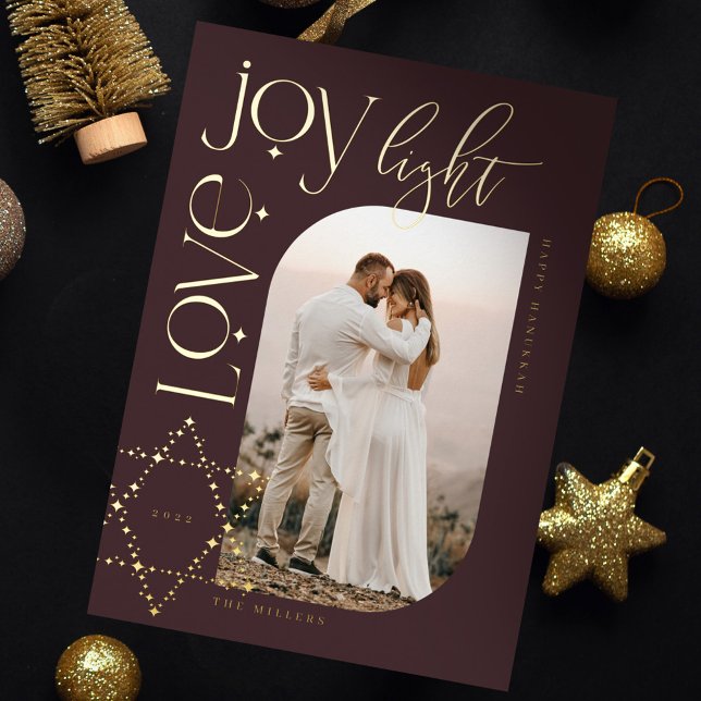 Love Joy Light Star of David Happy Hanukkah Photo (Love Joy Light Star of David Happy Hanukkah Photo Foil Holiday Card)