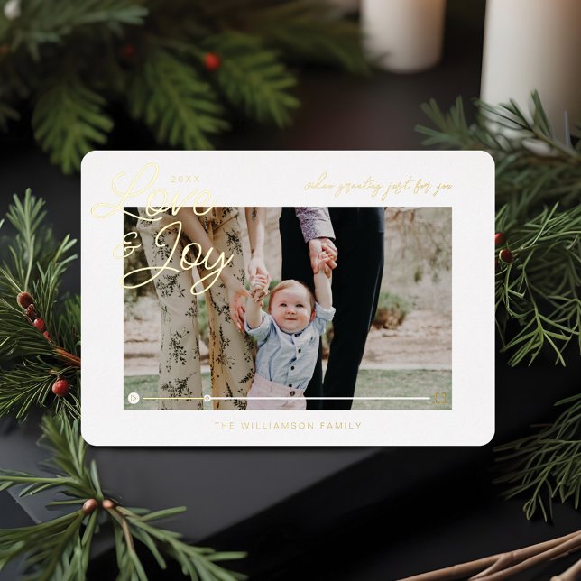 Love & Joy Modern Minimal QR Code Video Message (Love & Joy Modern Minimal QR Code Video Message Foil Holiday Card)